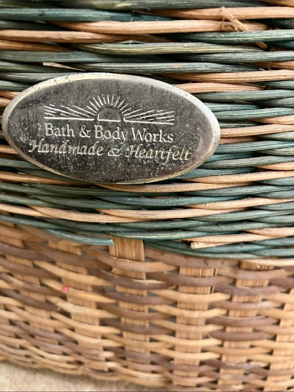 Bath & Body Works Woven Basket with Teal Accent and Ribbon